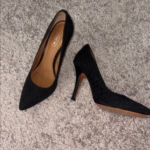 Coach Black Pointed Toe Stiletto Pumps with Signature Jacquard